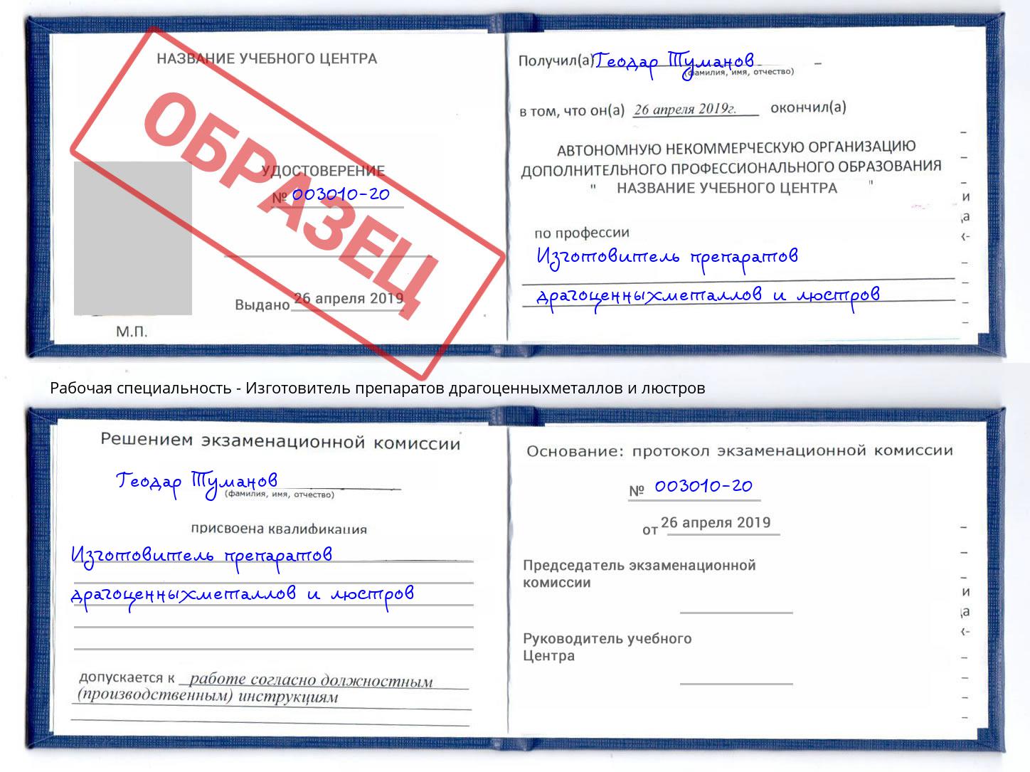 Изготовитель препаратов драгоценныхметаллов и люстров Асбест