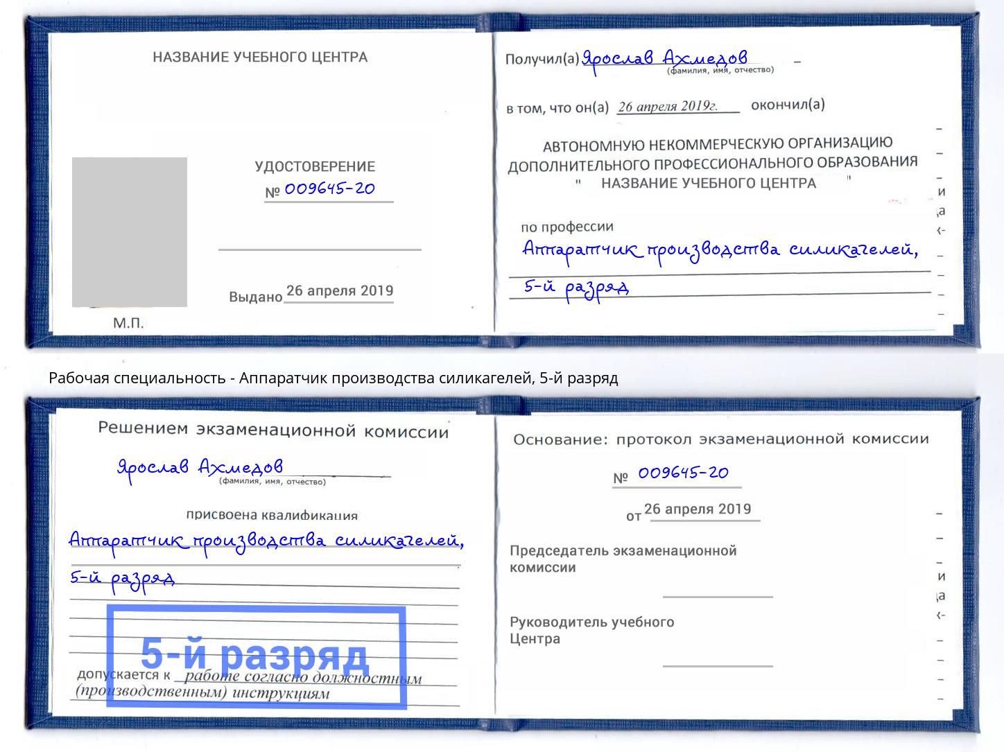 корочка 5-й разряд Аппаратчик производства силикагелей Асбест