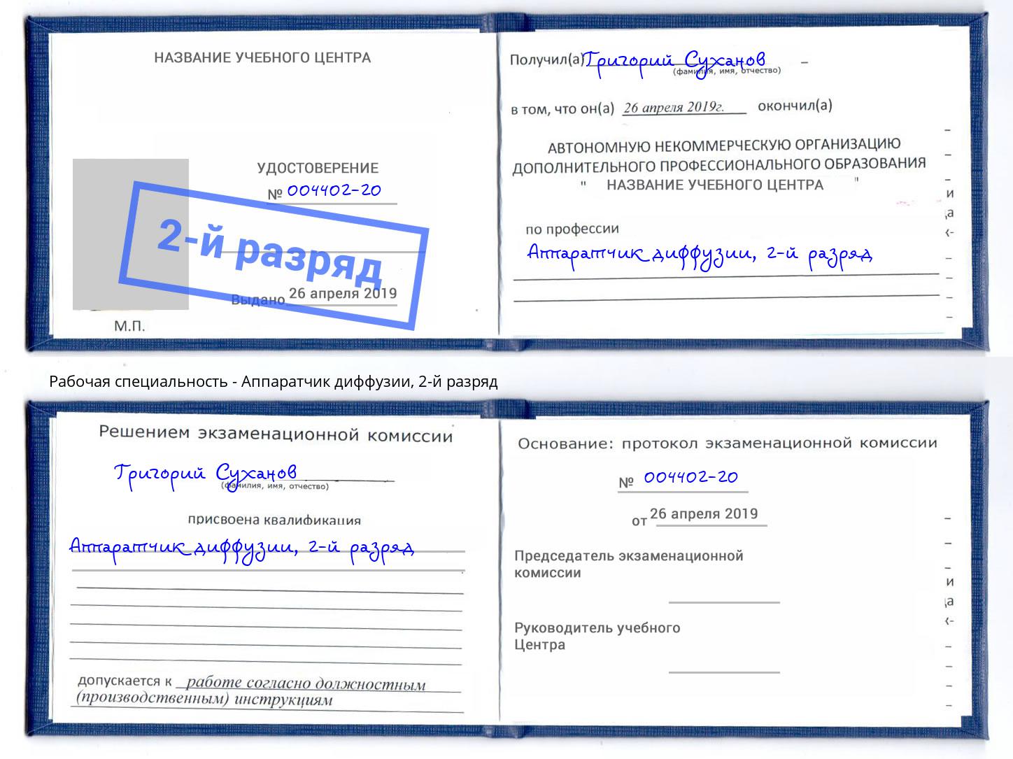корочка 2-й разряд Аппаратчик диффузии Асбест